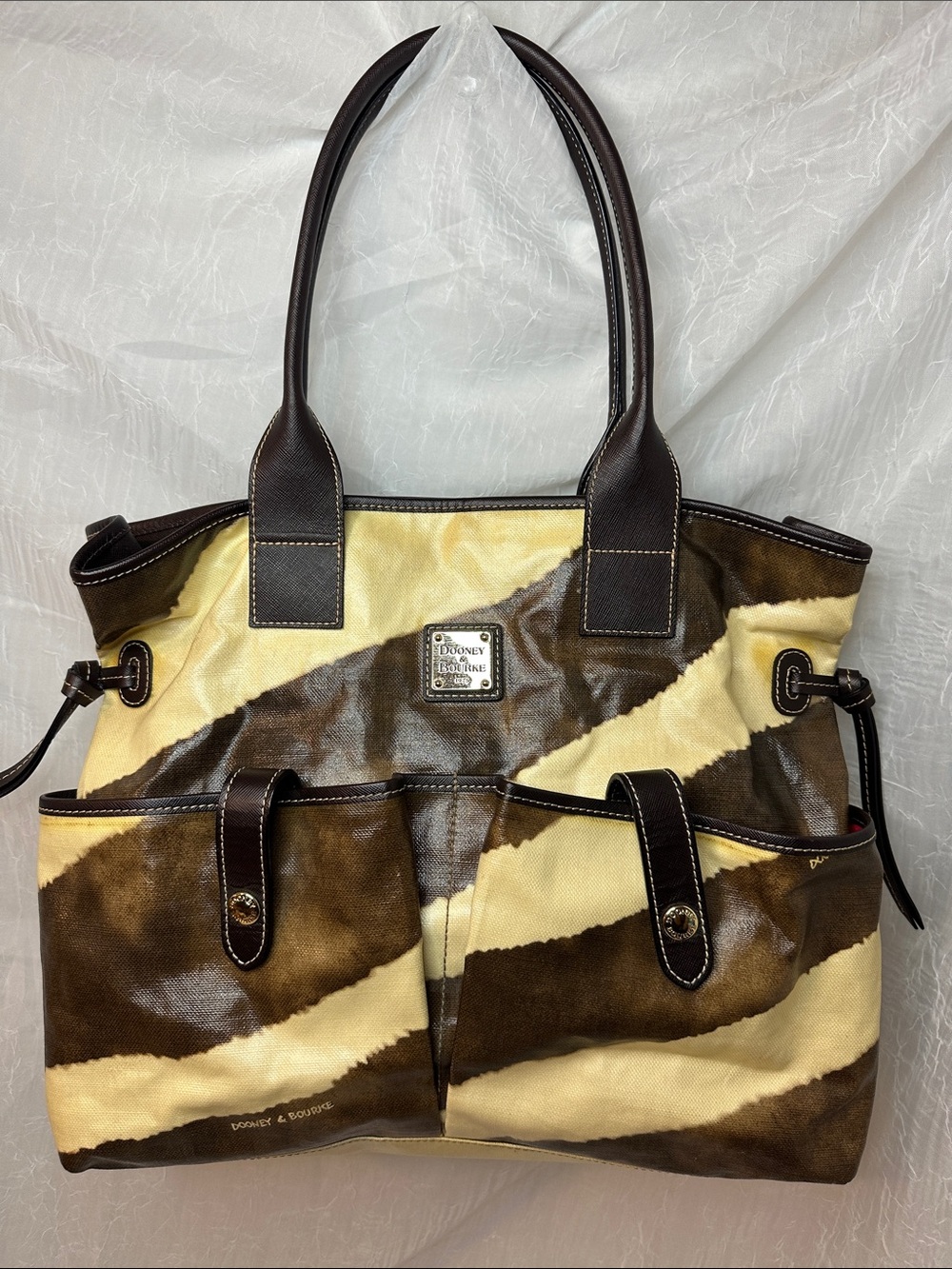 Dooney & Bourke Brown and Cream Printed Canvas Shoulder Tote